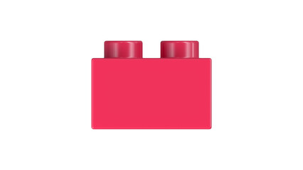 Magenta Pink Block Isolated on a White Background. Close Up View of a Plastic Children Game Brick for Constructors, Side View. High Quality 3D Render with a Work Path. 8K Ultra HD, 7680x4320