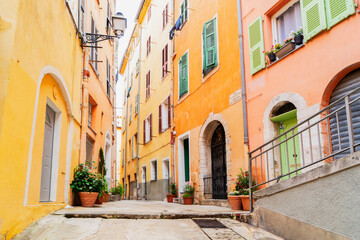 view of cosy street in old town of Nice, France