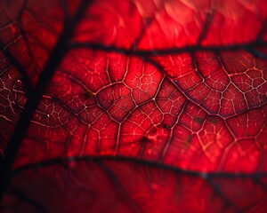 Blood vessels in a leaf shown in a cinematic macro shot illustrating the similarities between plant and human vascular systems with a focus on the vein patterns - obrazy, fototapety, plakaty