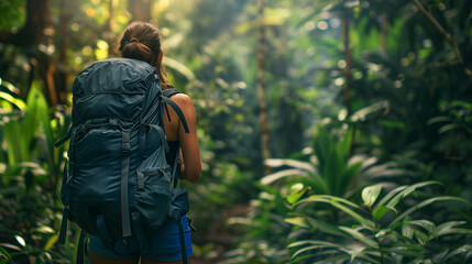 Woman Hiking Through Dense Jungle