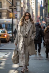 Fototapeta premium Nicely dressed businesswoman seen walking on the street of Manhattan after work