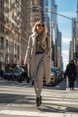 Obraz premium Nicely dressed businesswoman seen walking on the street of Manhattan after work