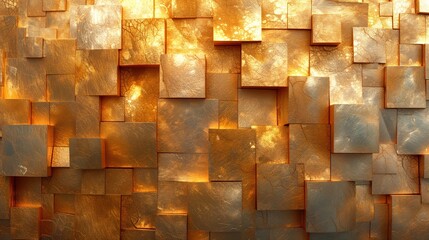 abstract background golden mosaic with cubes