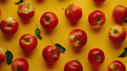 Overhead view of rows of shiny red apples