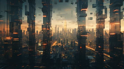 Foto op Canvas Hypnotic cityscapes at sunset technology © Cedar