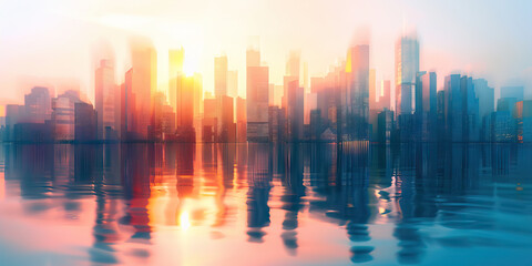 Fototapeta na wymiar Urban Heat Island Effect: City Skylines Blurred by Heat Haze, Reflecting the Heat-Absorbing Properties of Concrete and Asphalt in the Face of Escalating Global Warming