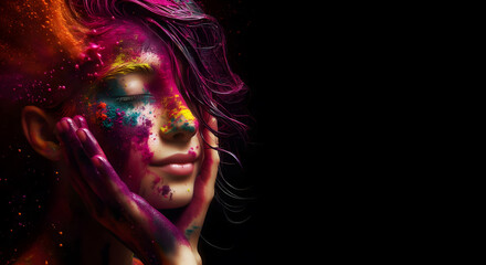 Fototapeta premium portrait of a person playing holi, Hindu festival of colours