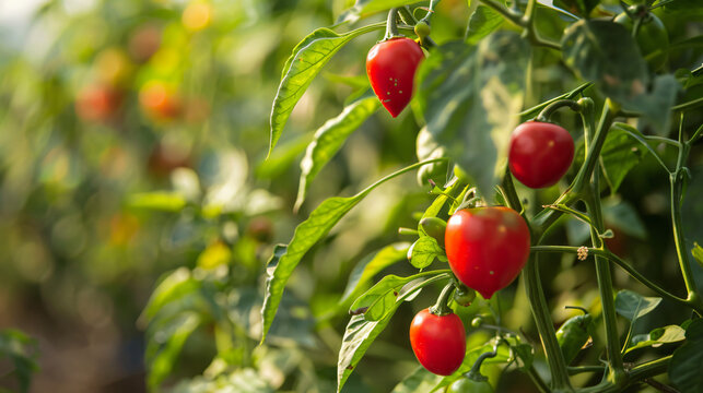 Image of a pepper tree with red bell pepper or sweet