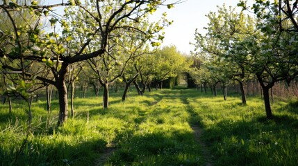 Fototapeta na wymiar Peach orchard in bloom in spring time 