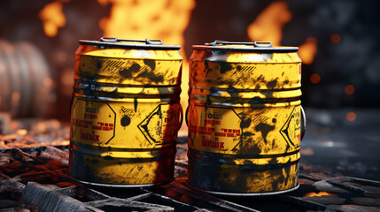 In daylight the hazardous chemical drum barrels labele