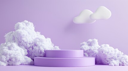 Minimalist 3d purple podium on cloud background for product display   abstract pastel stage render