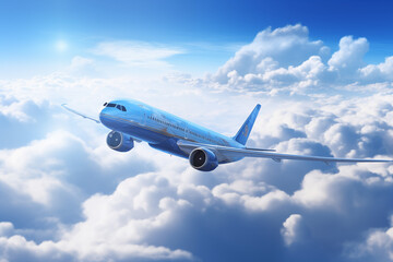 Naklejka na ściany i meble Airliner in the sky. Airline company. Flight. Aviation professions. Travel agency.