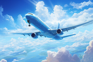 Airliner in the sky. Airline company. Flight. Aviation professions. Travel agency.