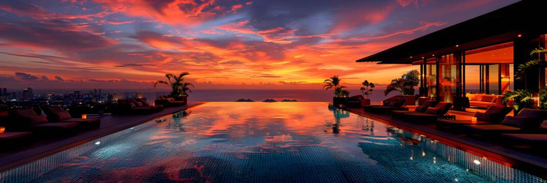 sunset 3d image,
Rooftop at Luxury Hotel Resort in Phuket, Thailand