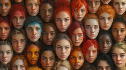 portrait of many faces of pretty women