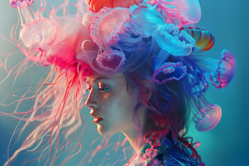 
fashion model wearing a jellyfish-inspired headdress