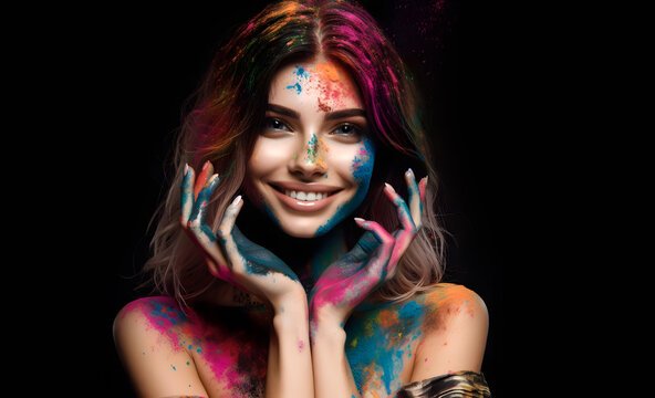 portrait of a person playing holi, Hindu festival of colours