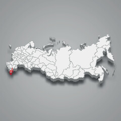 Dagestan region location within Russia 3d map