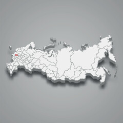 Kaluga region location within Russia 3d map
