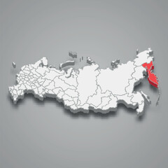 Kamchatka region location within Russia 3d map