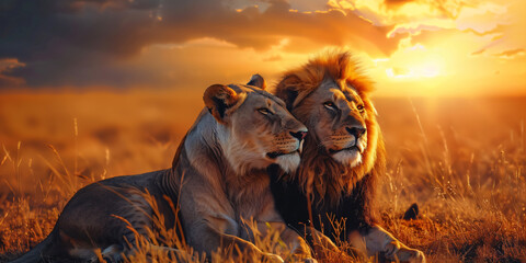 a couple of lions showing unity and love