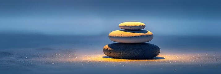 Sea stones in a stack in the water against the sky, A stack of stones on a water surface. - obrazy, fototapety, plakaty