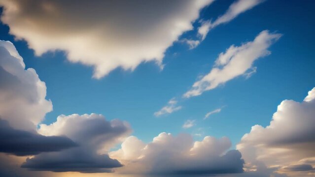 A beautiful blue sky punctuated by soft, white clouds through a time-lapse video that captures the essence of nature's artistry. Sky cycles and air concept. Nature stock footage. Time lapse. Cloud bac