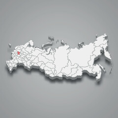 Moscow region location within Russia 3d map