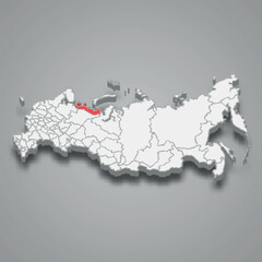 Nenets region location within Russia 3d map