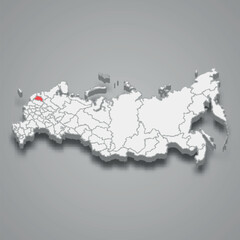 Novgorod region location within Russia 3d map