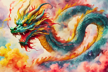 Chinese Dragon Through Luminous Ink Clouds (PNG 8208x5472)