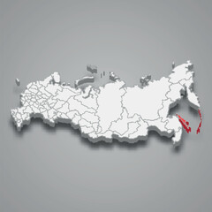 Sakhalin region location within Russia 3d map