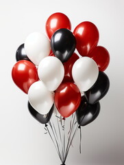Red white black balloons isolated. Bunch of realistic Black red balloons for card, party, design, flyer, poster, decor, banner