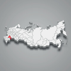 Volgograd region location within Russia 3d map