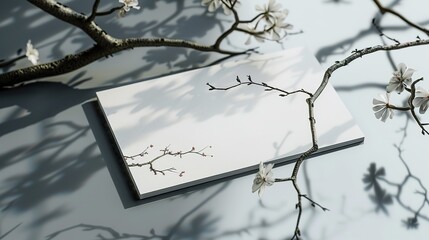 Beautiful greeting card mockup with gift box and flowers, blank card with copy space for design,generative ai, 