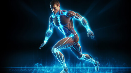 concept of orthopedic technique and joints, graphics of a running person with x-ray