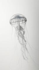 Aesthetic white jellyfish floating against light backdrop. Ocean ecosystem concept. Generative AI