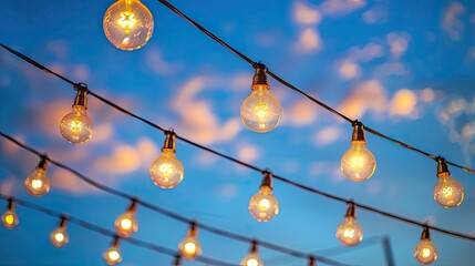 Light bulb decor on afternoon blue sky in the outdoor party. - Powered by Adobe