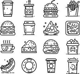  Fast Food icon , Pizza, Hamburger, Burger, Cheeseburger, Restaurant, Sandwich, French Fries,vector illustration