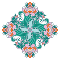 Filigree stylized lotus flower, vector illustration drawn on a mandala background.