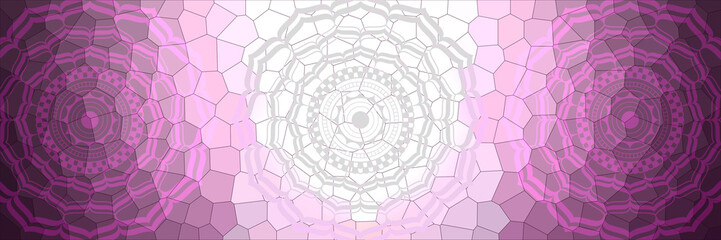 Purple color, glass surface illustration, with graphic mandala elements, space for text
