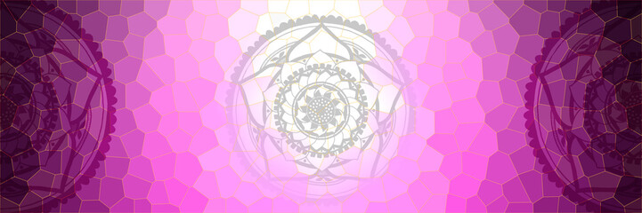 Purple color, glass surface illustration, with graphic mandala elements, space for text
- 753586107