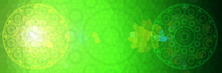 Glowing green color background, glass surface illustration, with graphic mandala elements, space for text
- 753586117