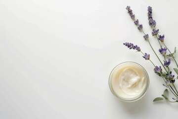 mockup of a jar of cream, with free space and a sprig of lavade