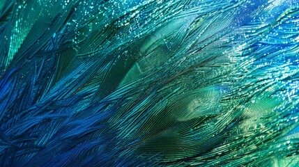 Peacock Plume - A gradient from peacock green to royal blue, embodying the vibrant colors of a peacock feather, with a glossy, iridescent texture. 