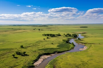 aerial view of prairie landscape in summer