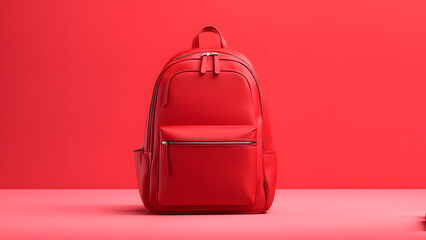 3D red backpack symbolizing back to school serving as a vivid representation for education and online course banners - obrazy, fototapety, plakaty