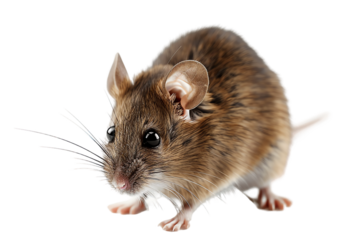 Small white furry rat with whisker twitching, isolated on a bright transparent background
