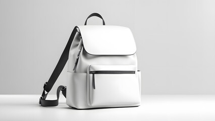 3D white backpack modern student gear on clean background representation for online education