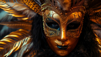 Beautiful golden Venetian carnival mask